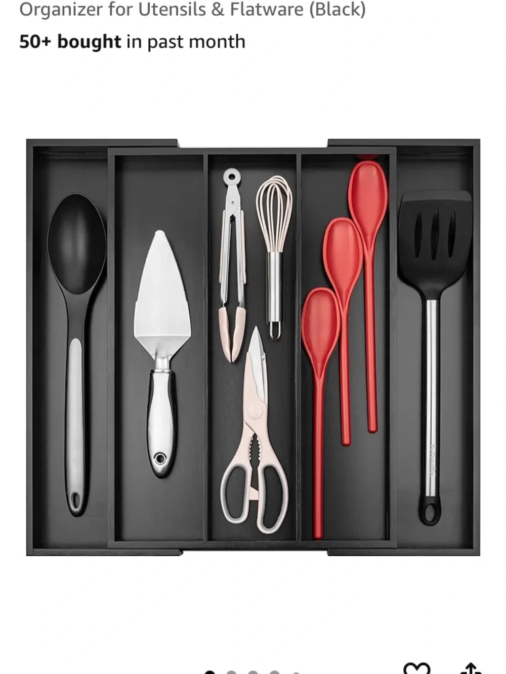 Expandable Black Kitchen Drawer Organizer Tray for Utensils